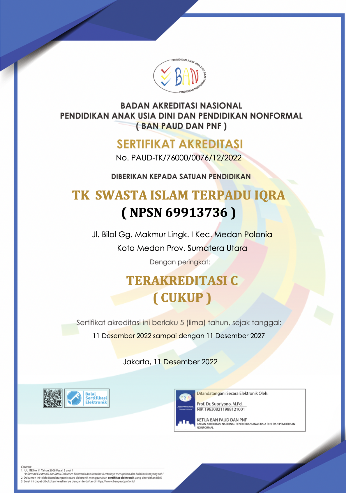Sertifikat Akreditasi TK